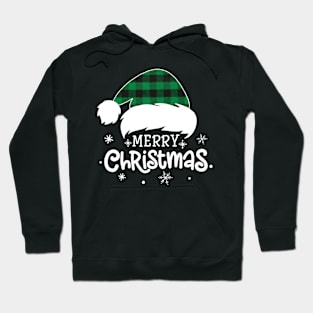 Merry Christmas Green Plaid Santa Hat Xmas Holiday Hoodie